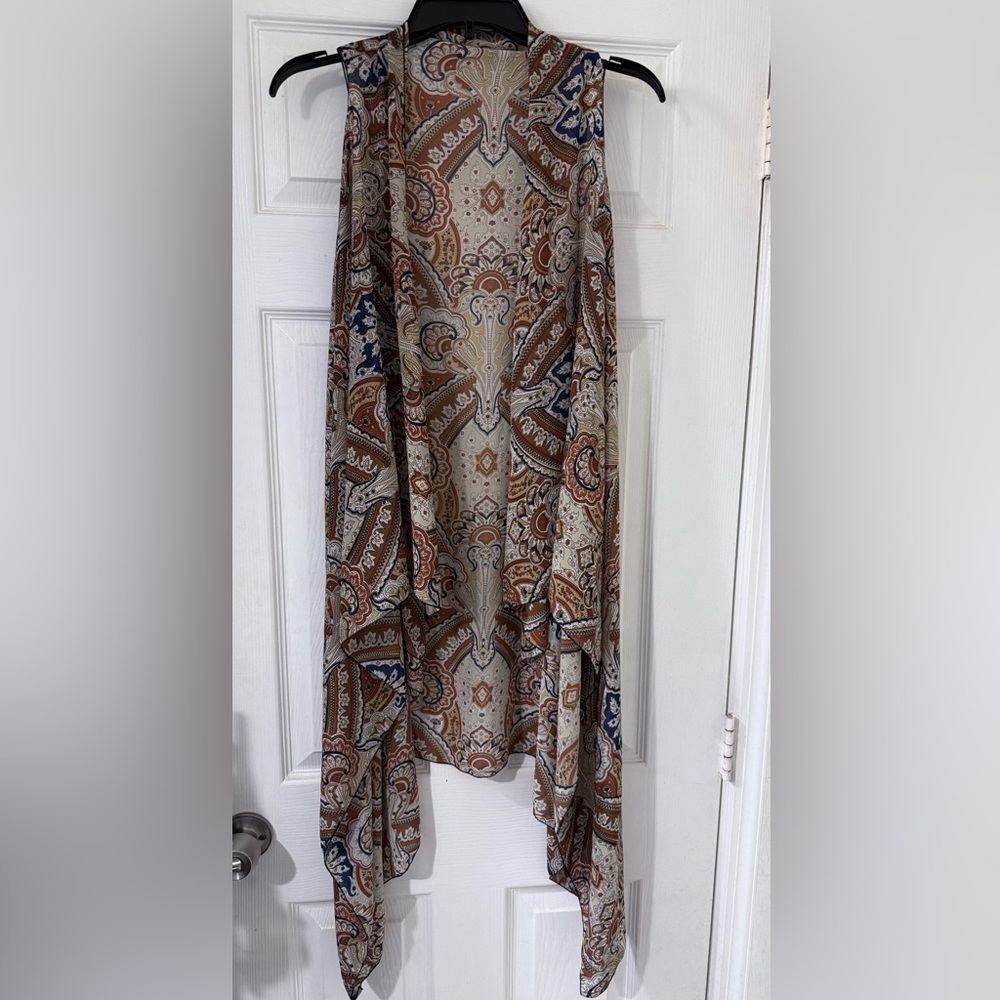 Chic Brown and Cream High-Low Wrap Sleeveless Duster